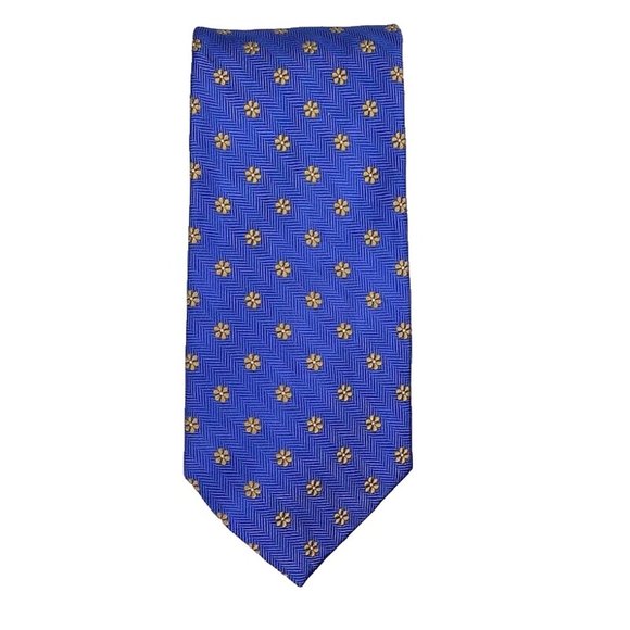 Brooks Brothers 346 Tie‎ Pure Silk Made in USA Woven Italy Blue Floral Mens - Picture 1 of 4